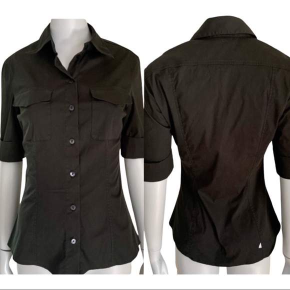 KENZO PARIS Poplin Stretch Button Up Black Blouse - Picture 15 of 15